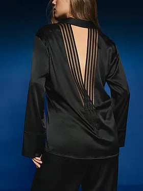 Washable Silk Sheer Stripe Open-Back Shirt