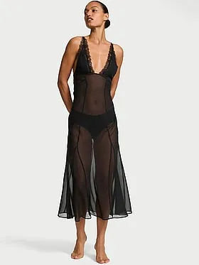 Chiffon Plunge Maxi Slip Dress