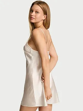 Washable Silk Sheer Stripe Short Slip Dress