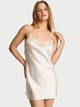 Washable Silk Sheer Stripe Short Slip Dress