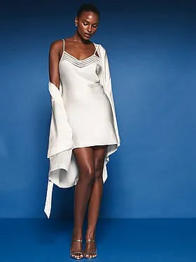 Washable Silk Sheer Stripe Short Slip Dress
