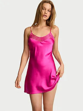 Washable Silk Sheer Stripe Short Slip Dress