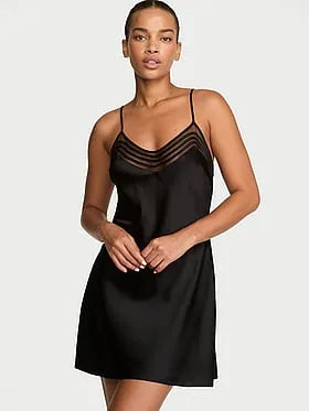 Washable Silk Sheer Stripe Short Slip Dress
