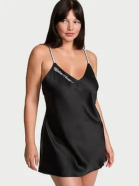 Shine Script Satin Mini Slip Dress