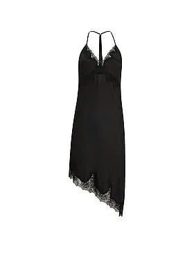 Satin Rose Lace-Trim Asymmetric Slip Dress