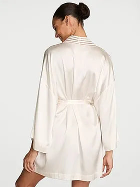 Washable Silk Sheer Stripe Short Robe