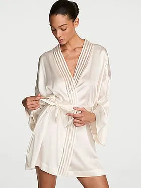 Washable Silk Sheer Stripe Short Robe