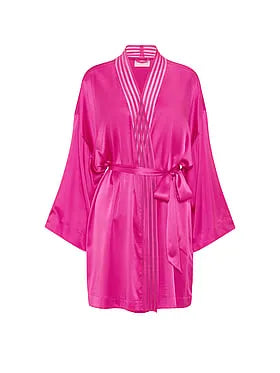 Washable Silk Sheer Stripe Short Robe