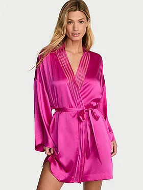 Washable Silk Sheer Stripe Short Robe