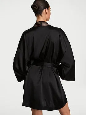 Washable Silk Sheer Stripe Short Robe