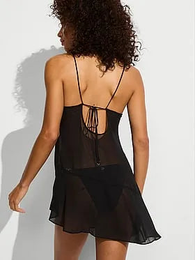 Beachwear Sheer Crinkle Asymmetric Mini Dress