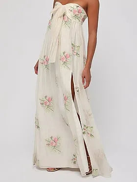 Fiona Strapless Embroidered Maxi Dress