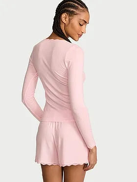 Pointelle Rib Long-Sleeve Tee & Short Set
