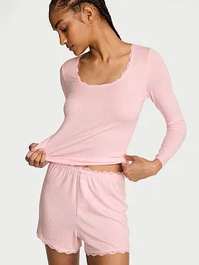 Pointelle Rib Long-Sleeve Tee & Short Set