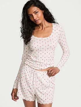 Pointelle Rib Long-Sleeve Tee & Short Set