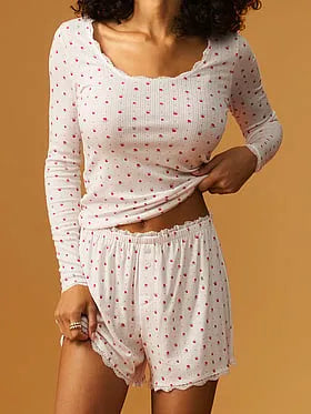 Pointelle Rib Long-Sleeve Tee & Short Set