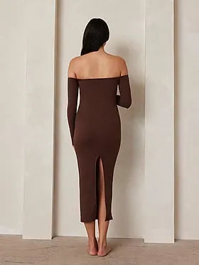 Sculpting Rib Off the Shoulder Dress