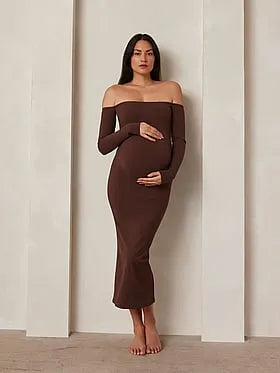 Sculpting Rib Off the Shoulder Dress