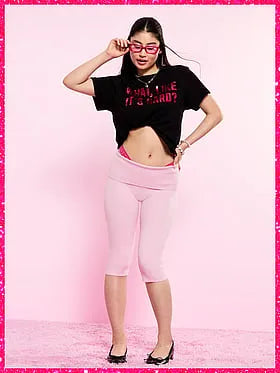PINK | Elle Knit Foldover Capri Pants