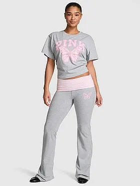 PINK | Elle All-Day Cottonâ¢ Foldover Flare Leggings