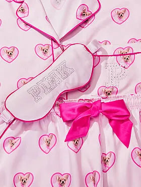 PINK | Elle 3-Piece Satin Eye Mask & Short Pajama Set