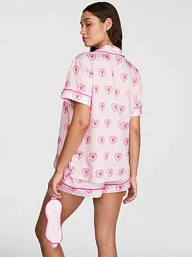 PINK | Elle 3-Piece Satin Eye Mask & Short Pajama Set
