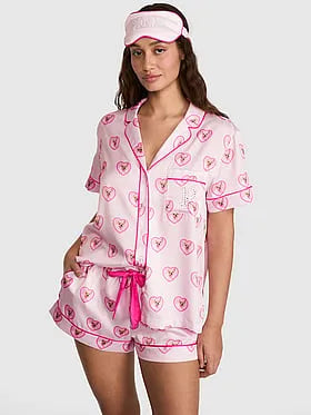 PINK | Elle 3-Piece Satin Eye Mask & Short Pajama Set