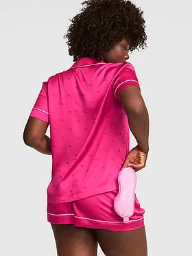 PINK | Elle 3-Piece Satin Eye Mask & Short Pajama Set