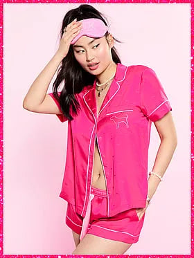 PINK | Elle 3-Piece Satin Eye Mask & Short Pajama Set
