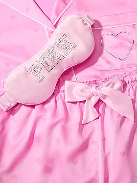 PINK | Elle 3-Piece Satin Eye Mask & Short Pajama Set