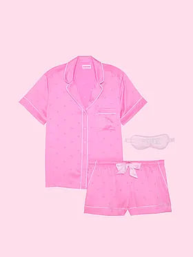PINK | Elle 3-Piece Satin Eye Mask & Short Pajama Set