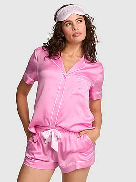 PINK | Elle 3-Piece Satin Eye Mask & Short Pajama Set