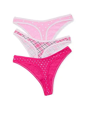 PINK | Elle 3-Pack Cotton Thong Panties