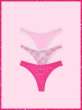 PINK | Elle 3-Pack Cotton Thong Panties