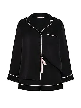 Signature Satin Long-Sleeve Short Pajama Set