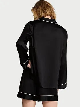 Signature Satin Long-Sleeve Short Pajama Set