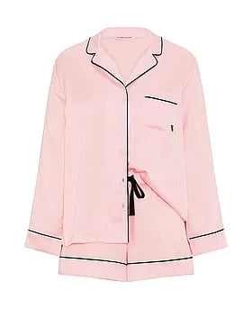 Signature Satin Long-Sleeve Short Pajama Set