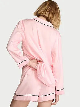 Signature Satin Long-Sleeve Short Pajama Set