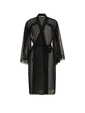 Chiffon Lace-Trim Midi Robe