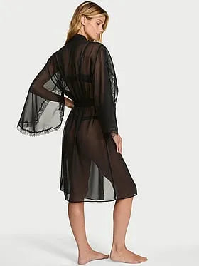 Chiffon Lace-Trim Midi Robe