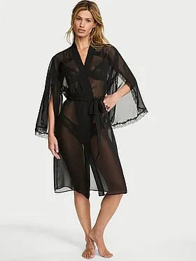 Chiffon Lace-Trim Midi Robe