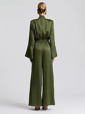 Tie-Neck Long Sleeve Wide-Leg Jumpsuit