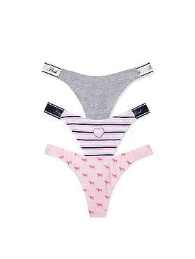 3-Pack Logo Cotton High-Leg Thong Panties